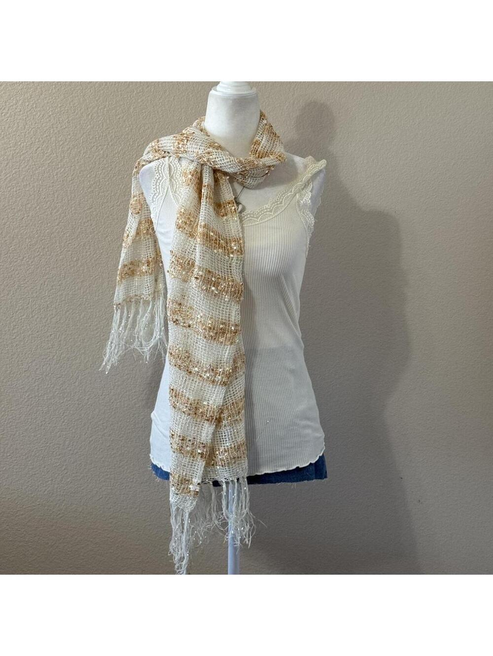 ੈ✩‧₊˚y2k crochet knit orange and white striped metallic thread scarf